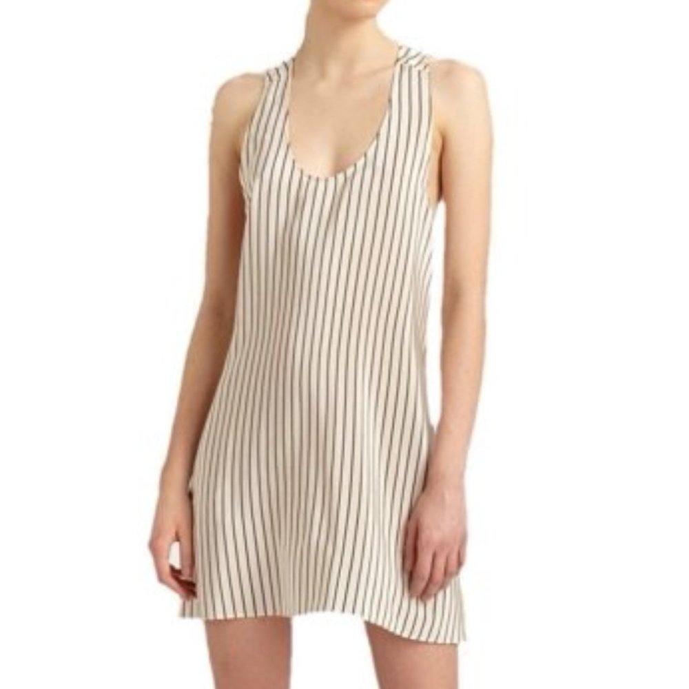 Reformation Silk Striped Damsel Tank Dress Ivory, Size Medium